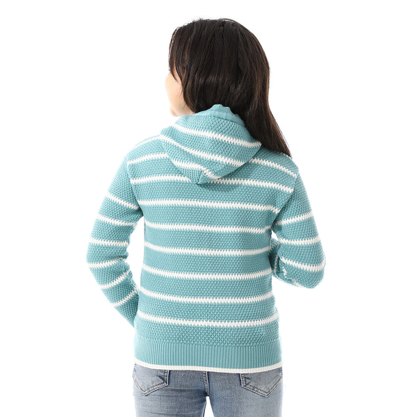 Girls Hooded Neck Striped Sweatshirt Mint