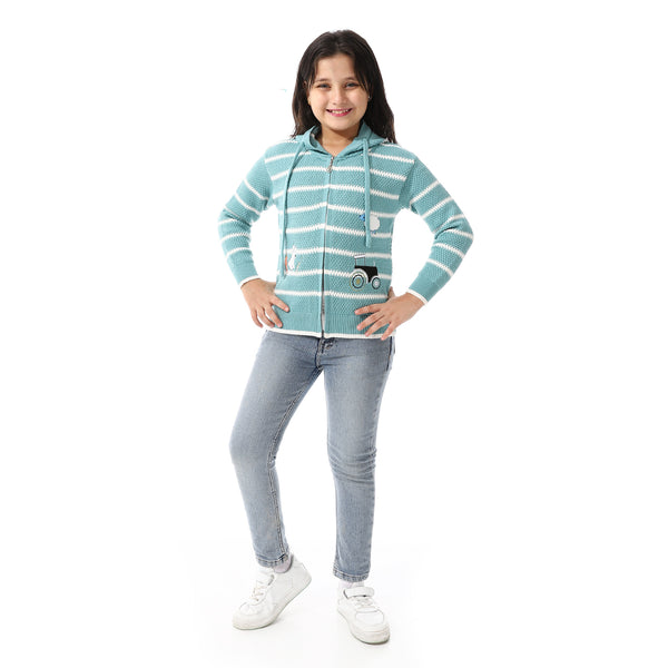 Girls Hooded Neck Striped Sweatshirt Mint