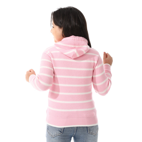 Girls Hooded Neck Striped Sweatshirt Rose