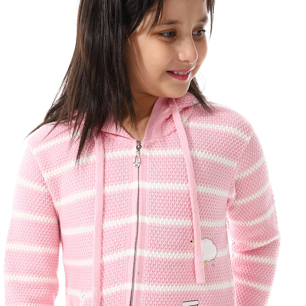 Girls Hooded Neck Striped Sweatshirt Rose