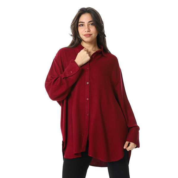 Burgundy Turn Down Collar Oversized Shirt