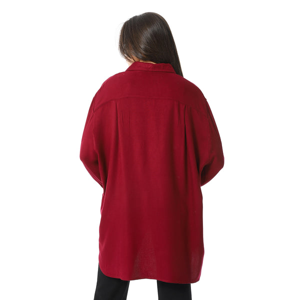 Burgundy Turn Down Collar Oversized Shirt