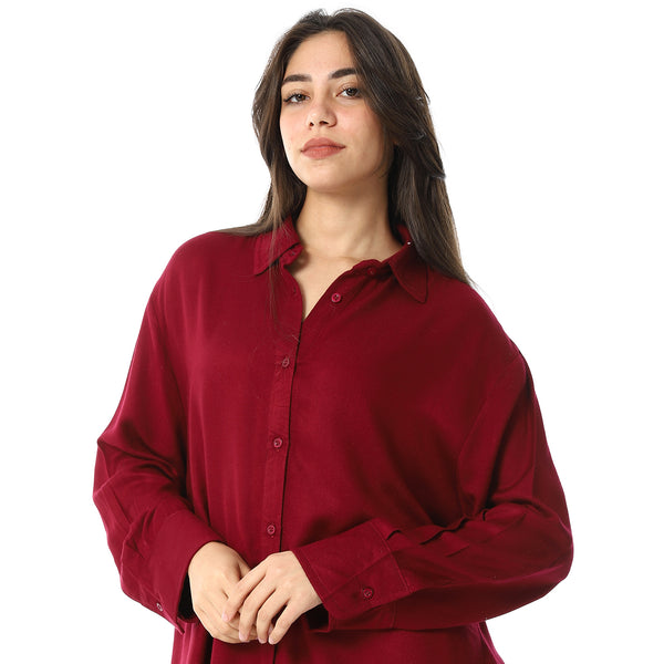 Burgundy Turn Down Collar Oversized Shirt