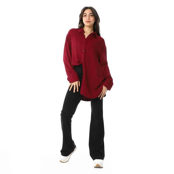 Burgundy Turn Down Collar Oversized Shirt