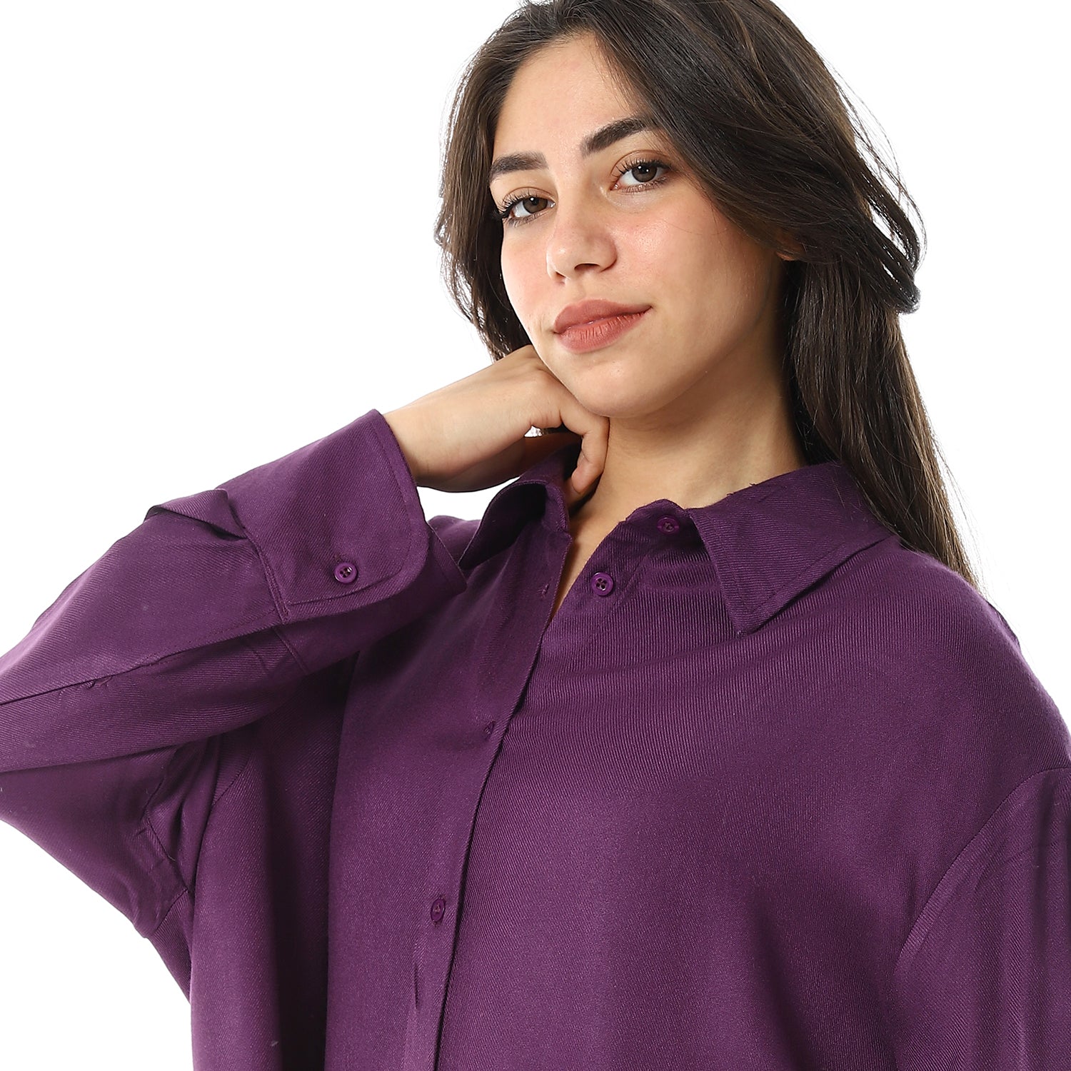 Purple Turn Down Collar Oversized Shirt – Andora