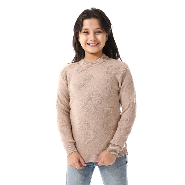 Alphabet_Ribbed_Trims_Round-Neck_Pullover Brown