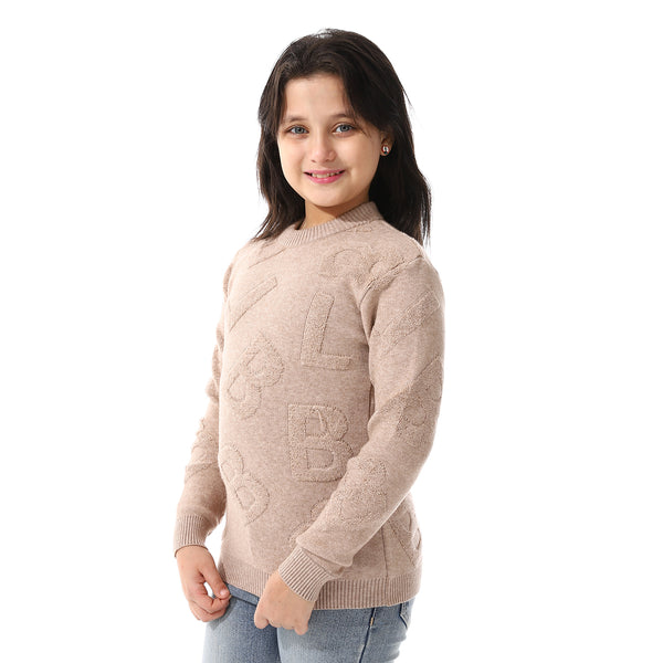 Alphabet_Ribbed_Trims_Round-Neck_Pullover Brown
