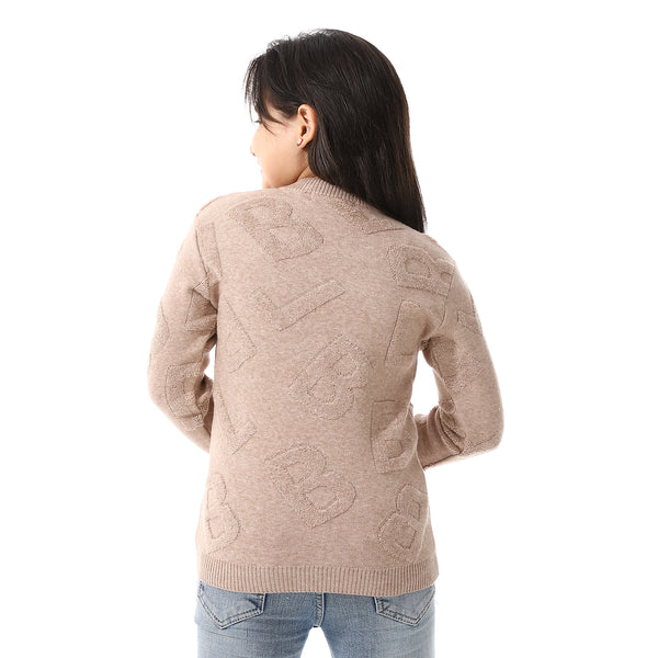 Alphabet_Ribbed_Trims_Round-Neck_Pullover Brown