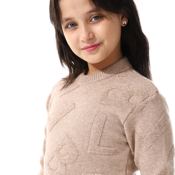 Alphabet_Ribbed_Trims_Round-Neck_Pullover Brown