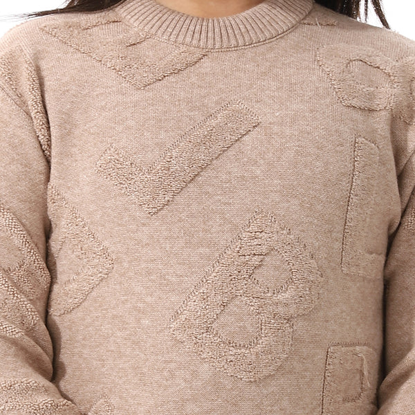 Alphabet_Ribbed_Trims_Round-Neck_Pullover Brown