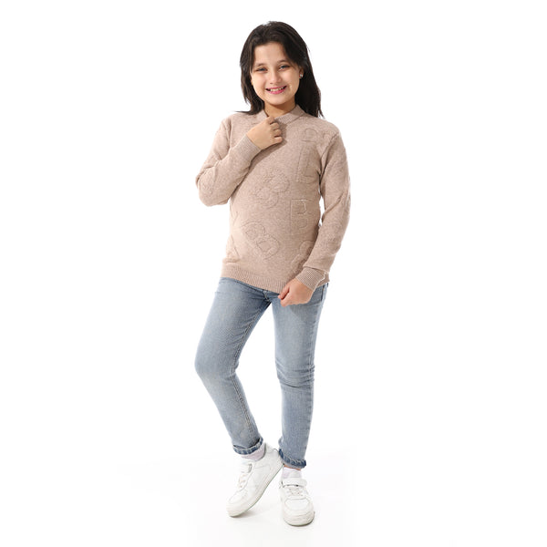 Alphabet_Ribbed_Trims_Round-Neck_Pullover Brown