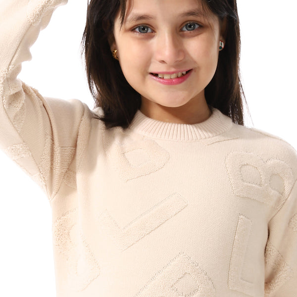 Alphabet_Ribbed_Trims_Round-Neck_Pullover Beige