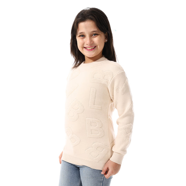Alphabet_Ribbed_Trims_Round-Neck_Pullover Beige