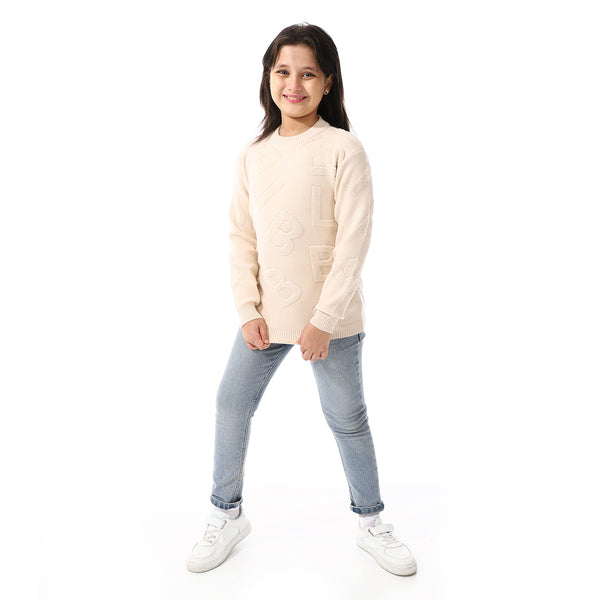 Alphabet_Ribbed_Trims_Round-Neck_Pullover Beige