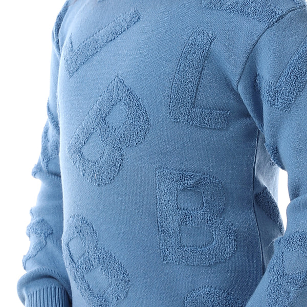 Alphabet_Ribbed_Trims_Round-Neck_Pullover Blue
