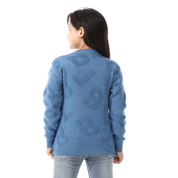 Alphabet_Ribbed_Trims_Round-Neck_Pullover Blue