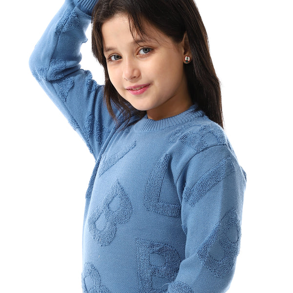 Alphabet_Ribbed_Trims_Round-Neck_Pullover Blue
