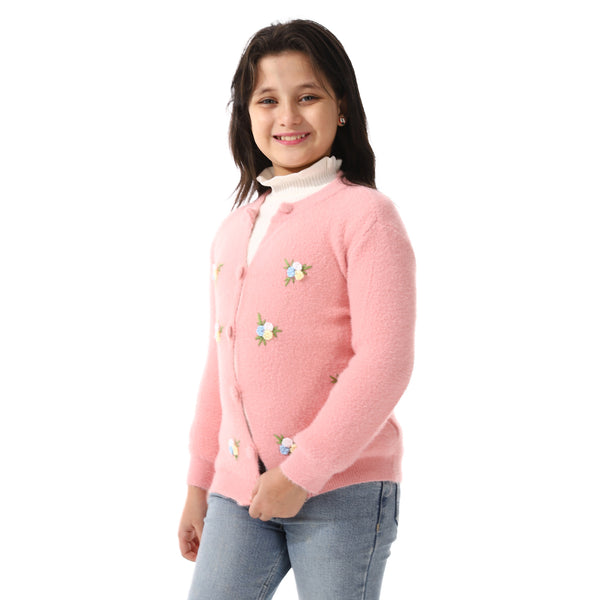 Girls Embroidered Flower Jacket With Off- White