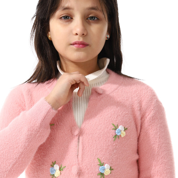 Girls Embroidered Flower Jacket With Off- White