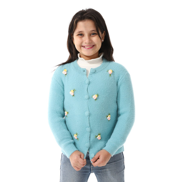 Girls Embroidered Flower Jacket With Off- White