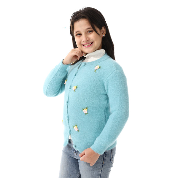 Girls Embroidered Flower Jacket With Off- White