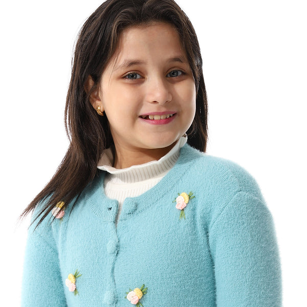 Girls Embroidered Flower Jacket With Off- White