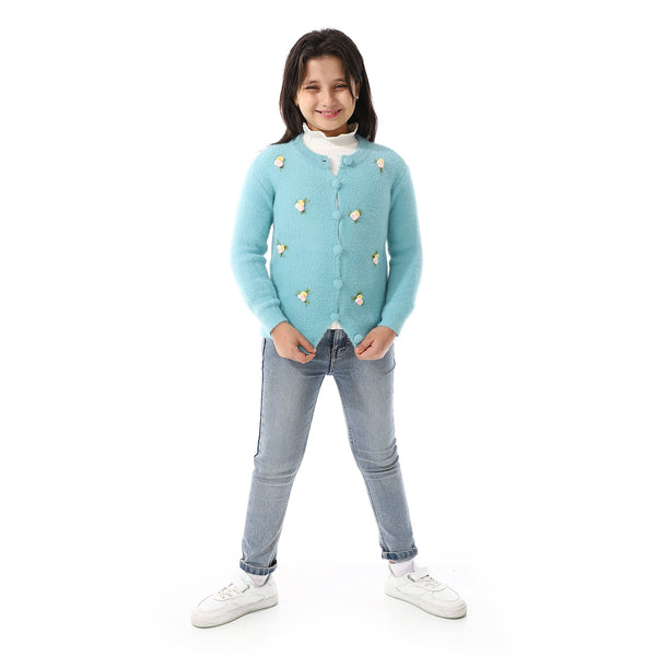 Girls Embroidered Flower Jacket With Off- White