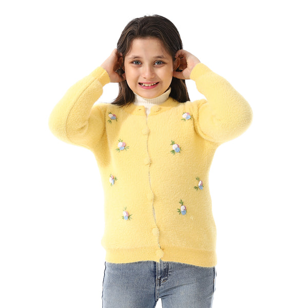 Girls Embroidered Flower Jacket With Off- White