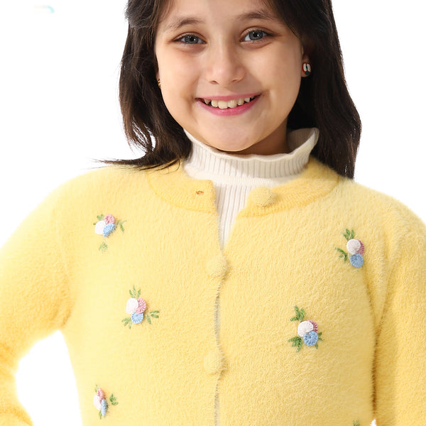 Girls Embroidered Flower Jacket With Off- White