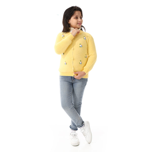 Girls Embroidered Flower Jacket With Off- White