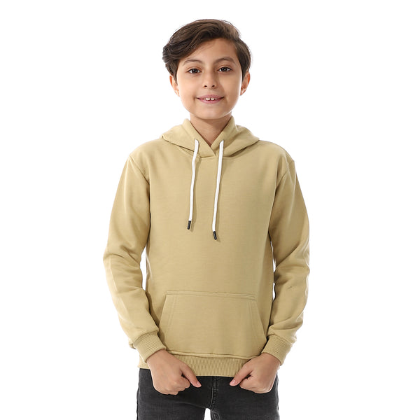 Long Sleeves Beige Slip On Hoodie For Boys