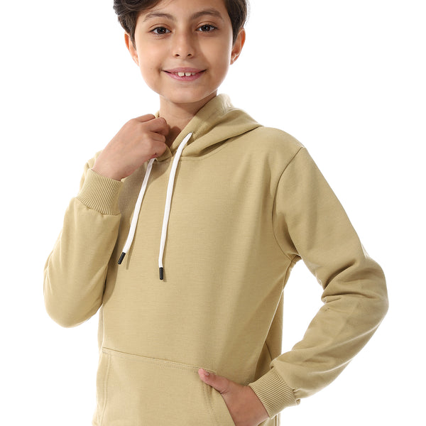 Long Sleeves Beige Slip On Hoodie For Boys