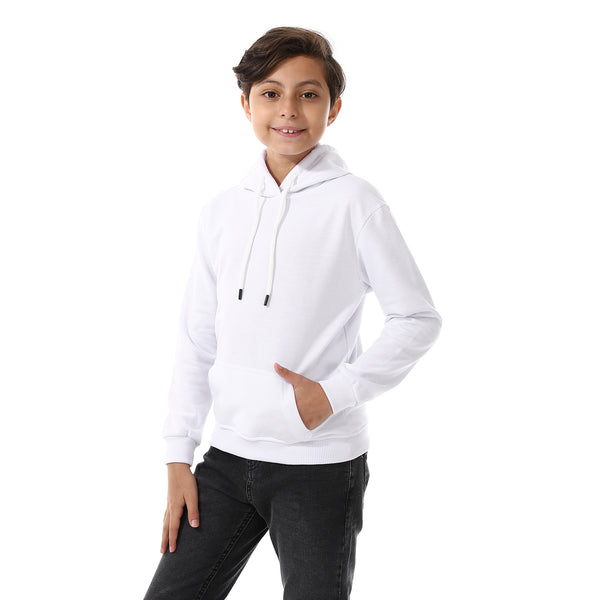 Long Sleeves White Slip On Hoodie For Boys