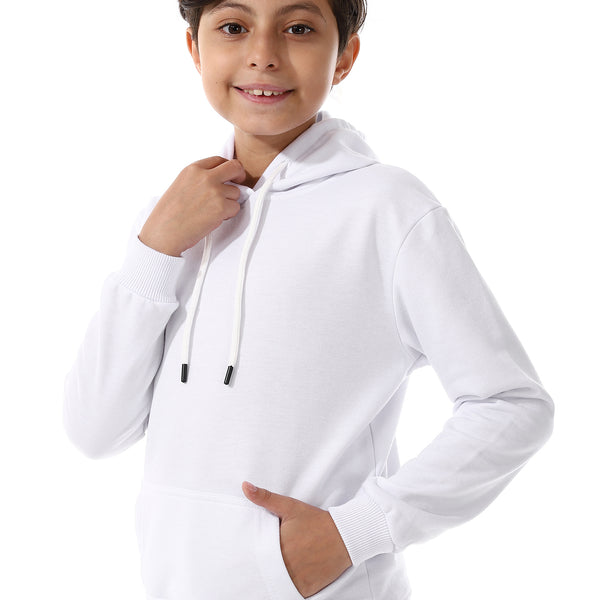Long Sleeves White Slip On Hoodie For Boys