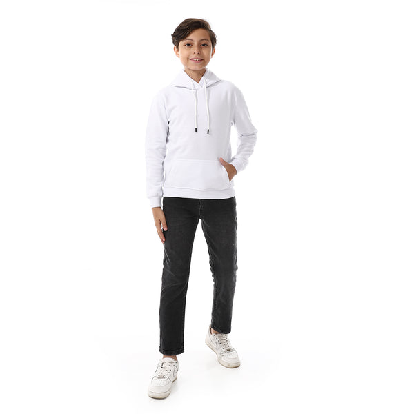 Long Sleeves White Slip On Hoodie For Boys