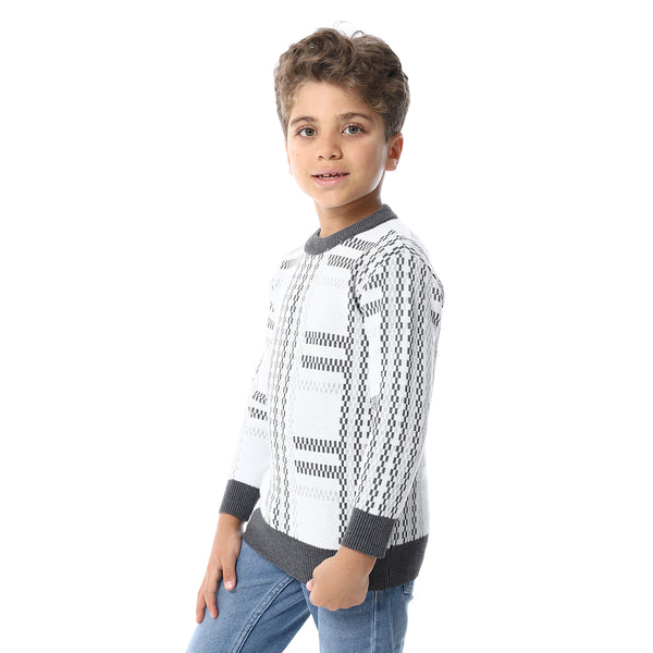 Regular Fit Slip On Boys Pullover - White & Grey