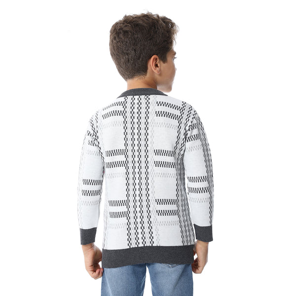 Regular Fit Slip On Boys Pullover - White & Grey