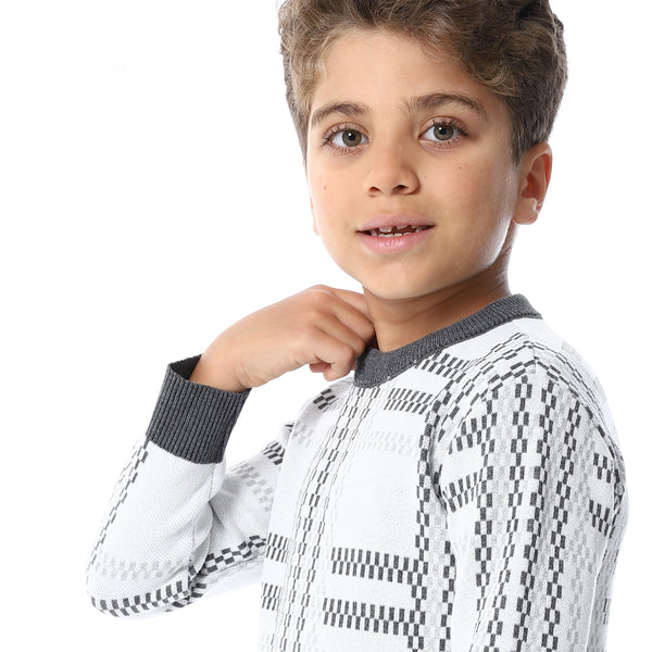 Regular Fit Slip On Boys Pullover - White & Grey