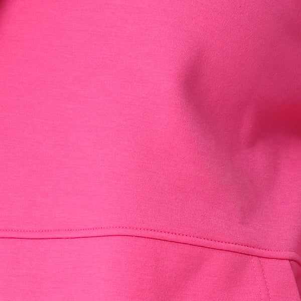 Long Sleeves Slip On Fleeced Plain Hoodie - Fuchsia