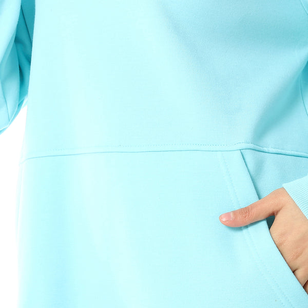 Long Sleeves Slip On Fleeced Plain Hoodie - Aqua