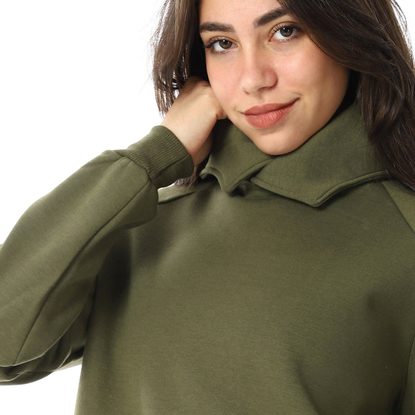 Long Sleeves Slip On Fleeced Plain Hoodie - Army Green
