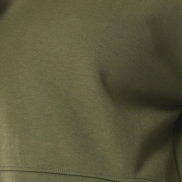 Long Sleeves Slip On Fleeced Plain Hoodie - Army Green