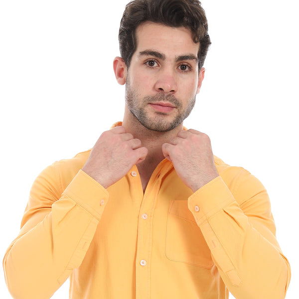 Fitted_Orange_Gabardine_Casual_Shirt