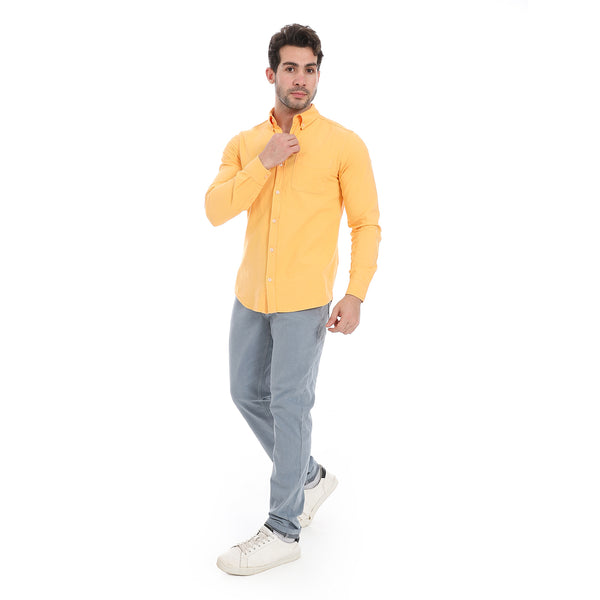 Fitted_Orange_Gabardine_Casual_Shirt