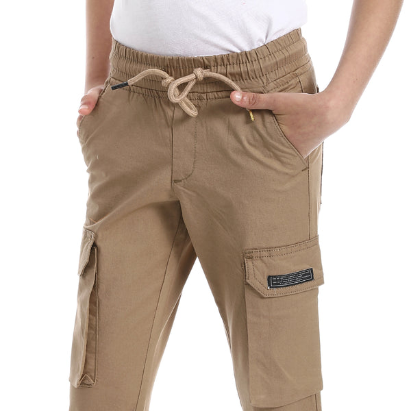 Dark_Beige_Elastic_Waist_Boys_Cargo_Pants