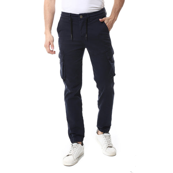 Navy Blue Fly Zipper Button Cargo Pants