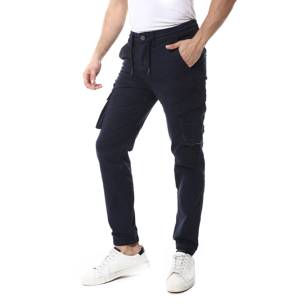 Navy Blue Fly Zipper Button Cargo Pants