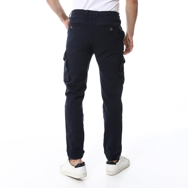 Navy Blue Fly Zipper Button Cargo Pants