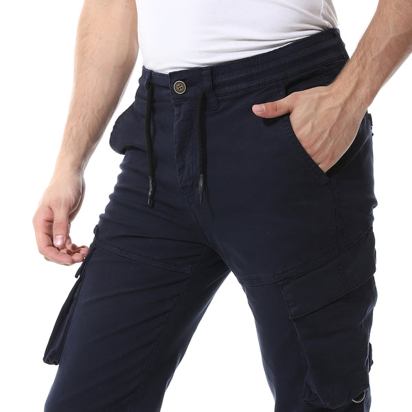 Navy Blue Fly Zipper Button Cargo Pants