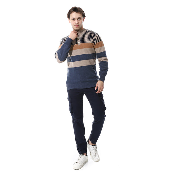 Navy Blue Fly Zipper Button Cargo Pants